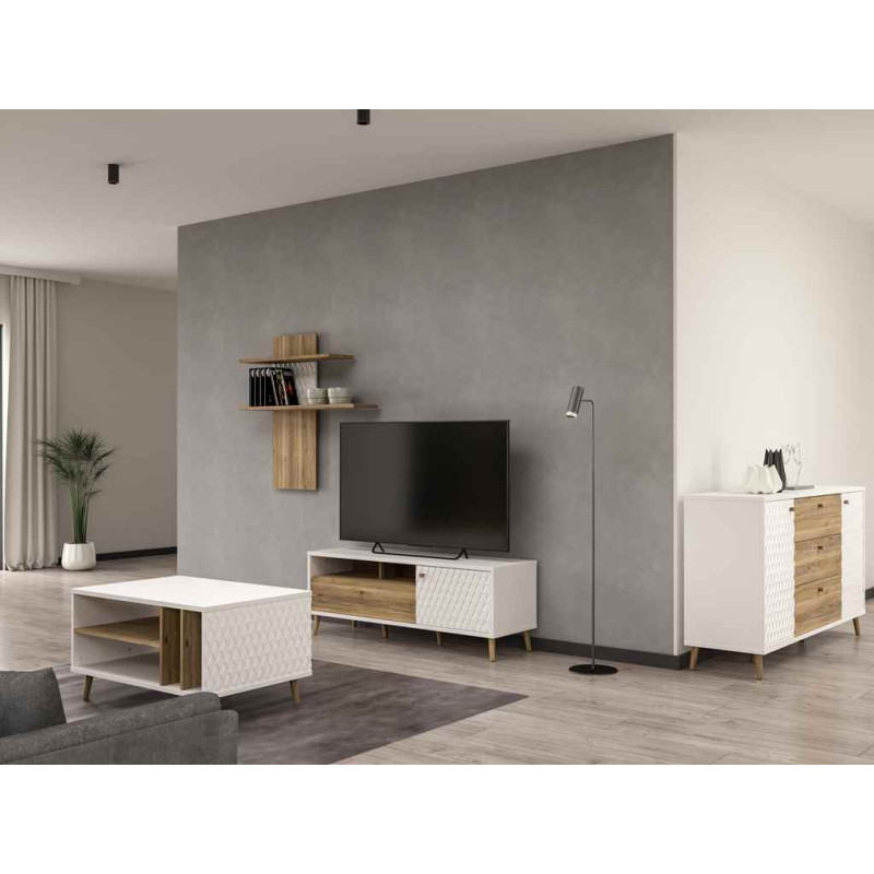 Komoda AKSANA 134 cm Biały/Dąb Mauvella – styl, cichy domyk