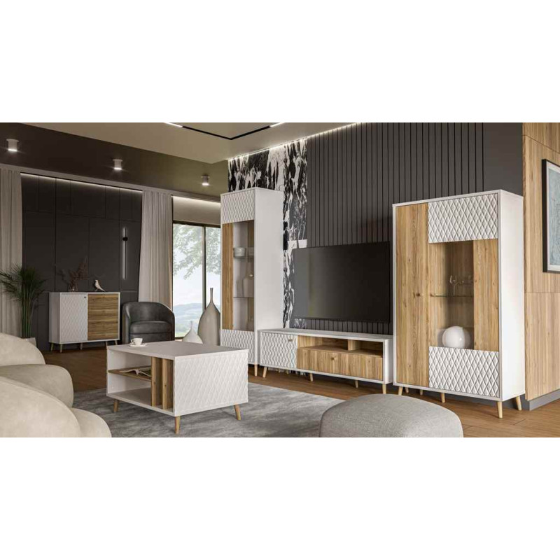 Stolik kawowy AKSANA 90x60 cm Biały/Dąb Mauvella – elegancki styl