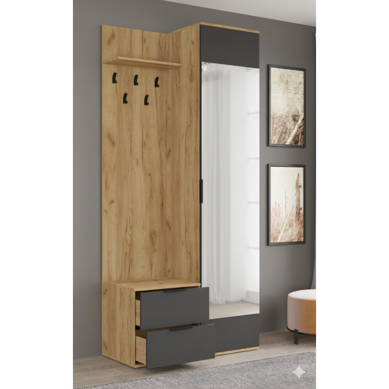 Garderoba do przedpokoju CORAL LUX 100 dąb złoty/antracyt