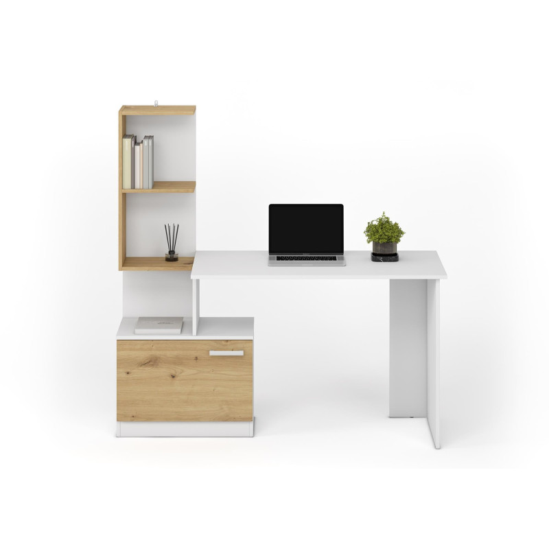 Biurko z nadstawką Mison Office 144 biały/dąb artisan