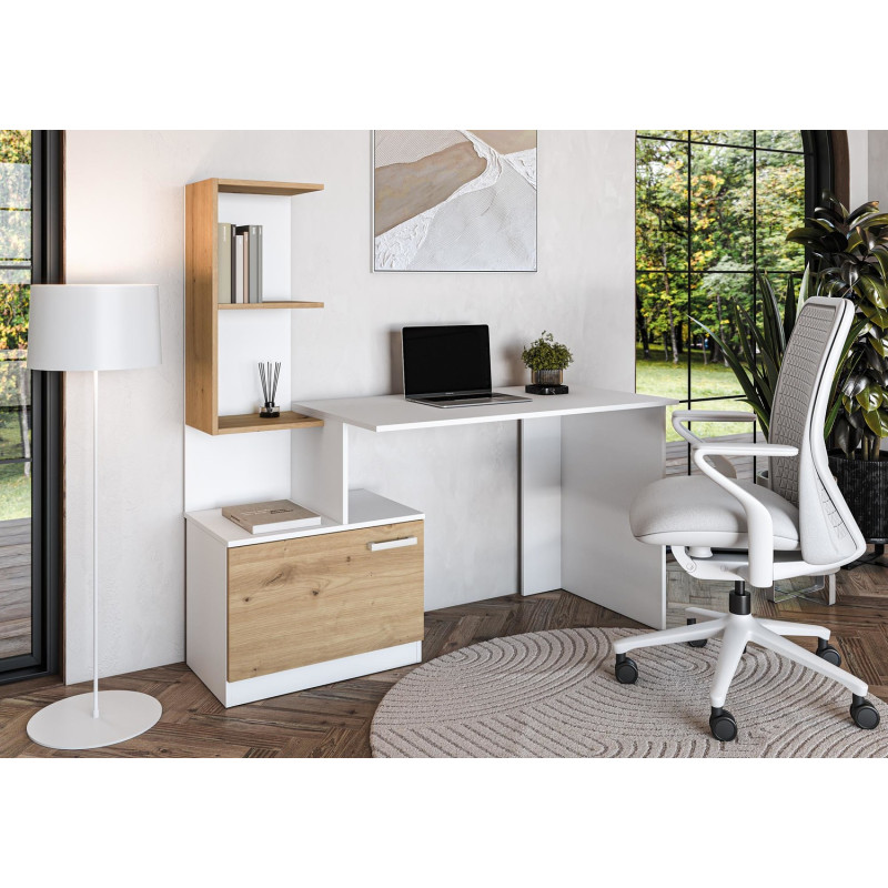 Biurko z nadstawką Mison Office 144 biały/dąb artisan