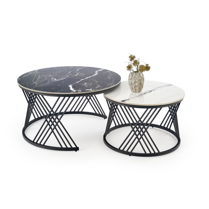 Zestaw 2 ław FLAMIGO czarny marmur/biały