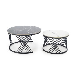 Zestaw 2 ław FLAMIGO czarny marmur/biały