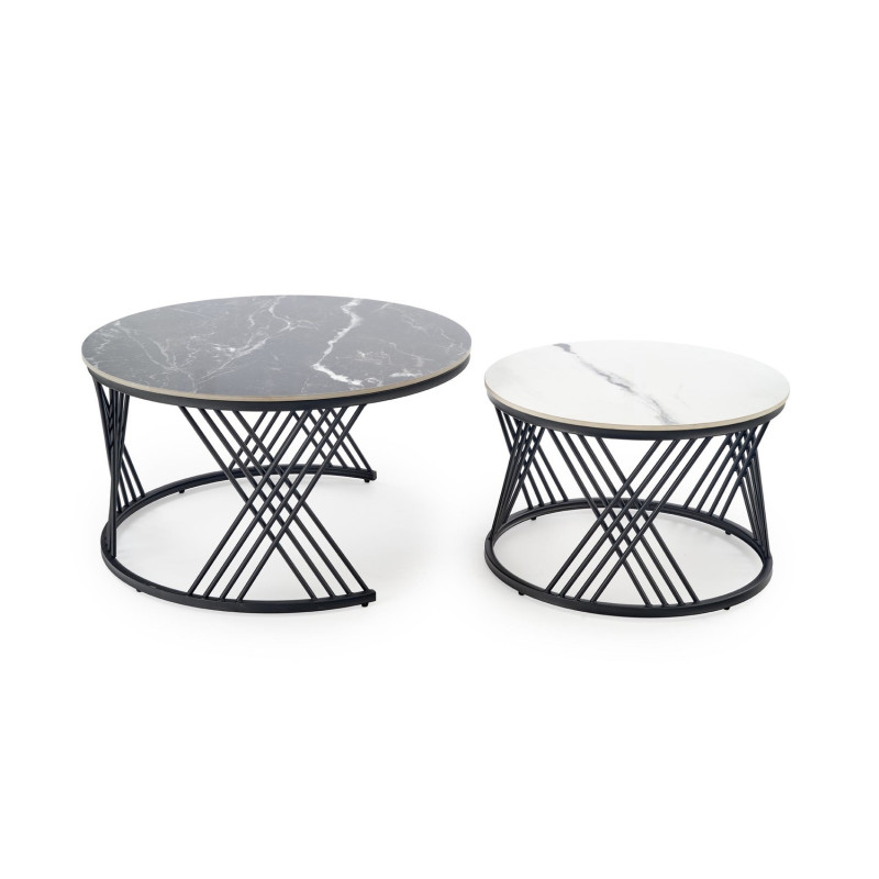 Zestaw 2 ław FLAMIGO czarny marmur/biały