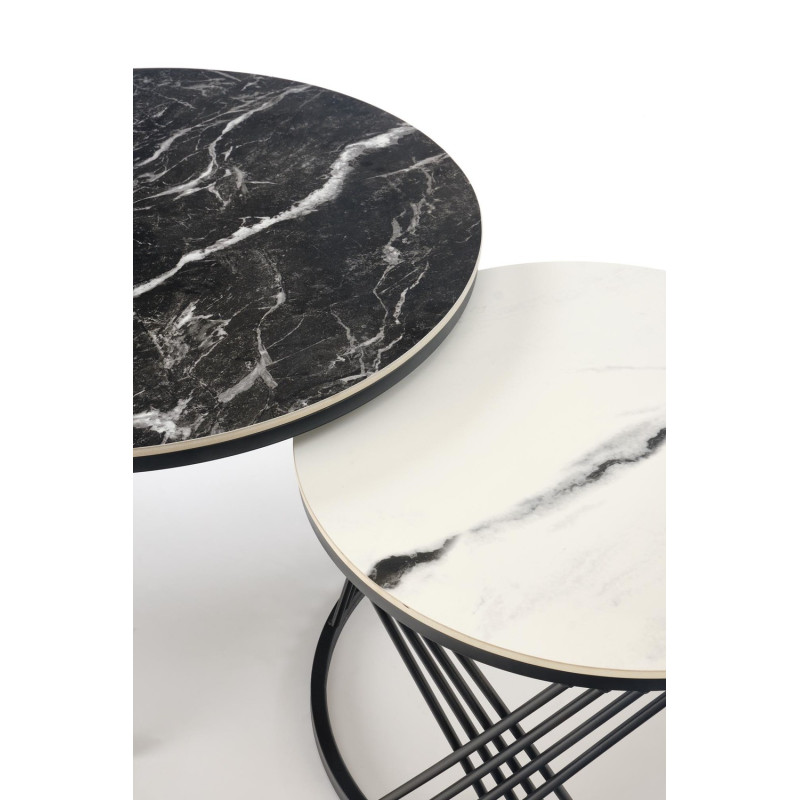 Zestaw 2 ław FLAMIGO czarny marmur/biały