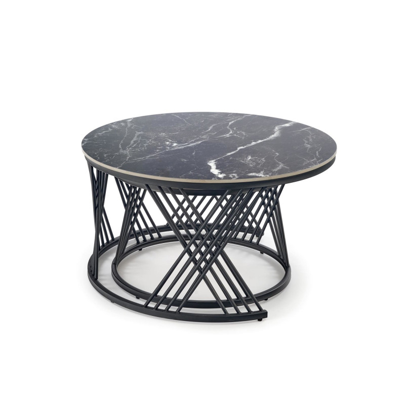 Zestaw 2 ław FLAMIGO czarny marmur/biały