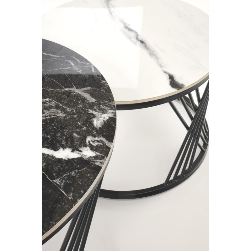 Zestaw 2 ław FLAMIGO czarny marmur/biały