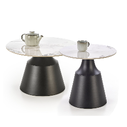 Zestaw 2 ław MAGNERO biały marmur/czarny