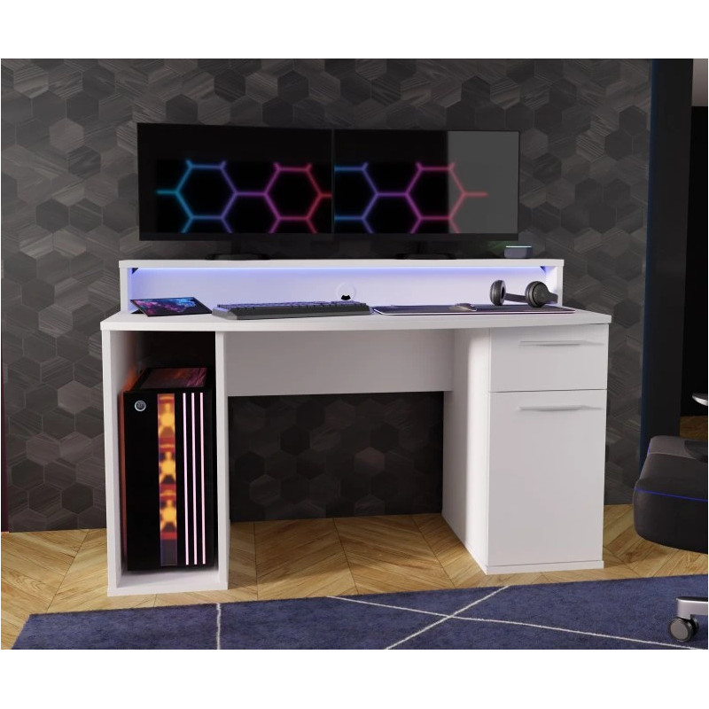 Biurko gamingowe z oświetleniem RGB AYO TZRB219B3-Z12M Biały Meble Forte
