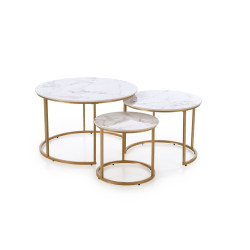 Zestaw 3 ław GILDORA biały marmur/złoty