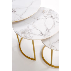 Zestaw 3 ław GILDORA biały marmur/złoty