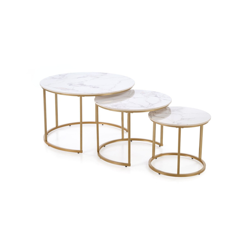 Zestaw 3 ław GILDORA biały marmur/złoty