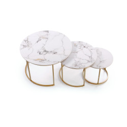 Zestaw 3 ław GILDORA biały marmur/złoty