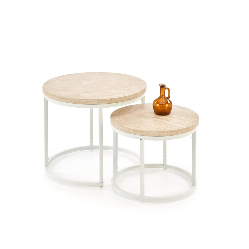 Zestaw 2 ław OREYA trawertyn/biały