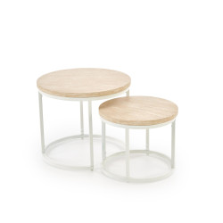 Zestaw 2 ław OREYA trawertyn/biały