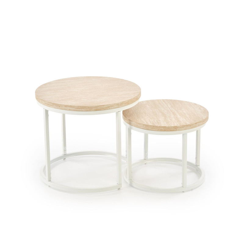 Zestaw 2 ław OREYA trawertyn/biały