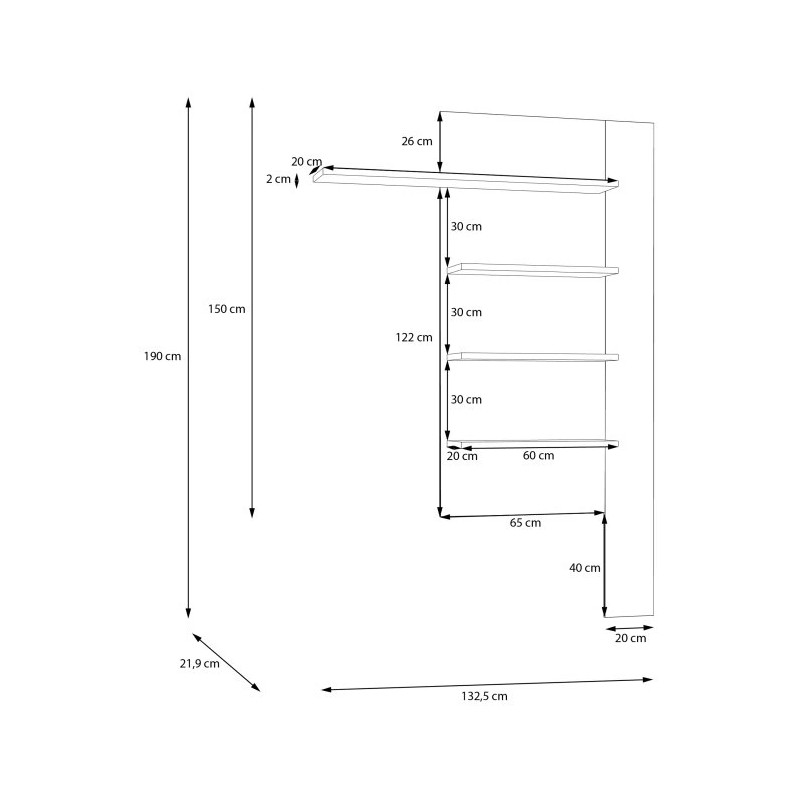 Półka pionowa 130 cm Breathtaker BTHB01-Q195 Dąb Cabezone/Dąb Artisan Meble Forte