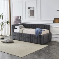 Łóżko pojedyncze DERBIO tapicerowane z wysuwanym dolnym materacem, popielaty