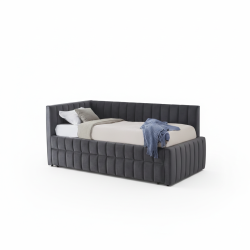 Łóżko pojedyncze DERBIO tapicerowane z wysuwanym dolnym materacem, popielaty