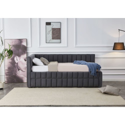 Łóżko pojedyncze DERBIO tapicerowane z wysuwanym dolnym materacem, popielaty