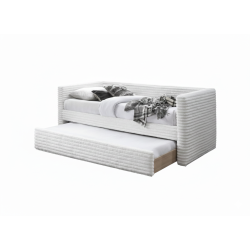 Łóżko pojedyncze ALABERO tapicerowane z wysuwanym dolnym materacem, kremowy