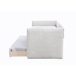 Łóżko pojedyncze ALABERO tapicerowane z wysuwanym dolnym materacem, kremowy