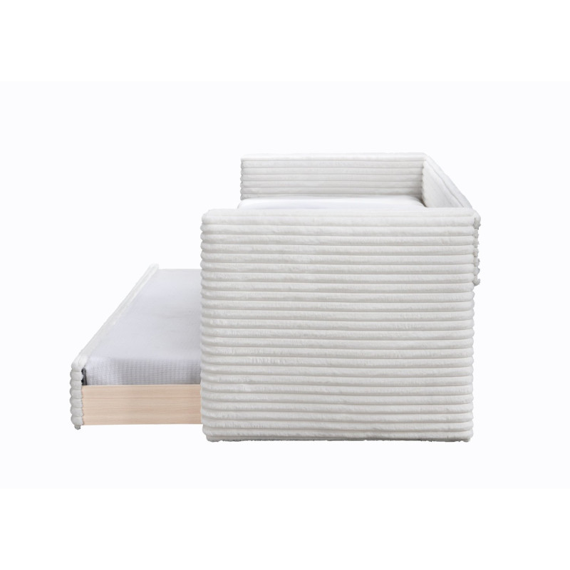 Łóżko pojedyncze ALABERO tapicerowane z wysuwanym dolnym materacem, kremowy