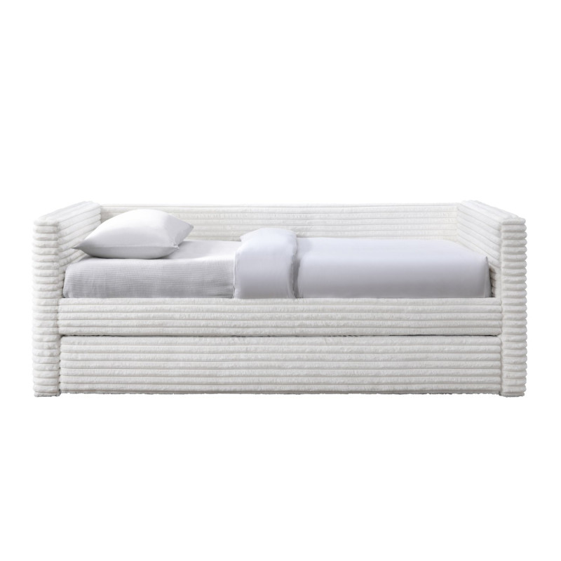 Łóżko pojedyncze ALABERO tapicerowane z wysuwanym dolnym materacem, kremowy