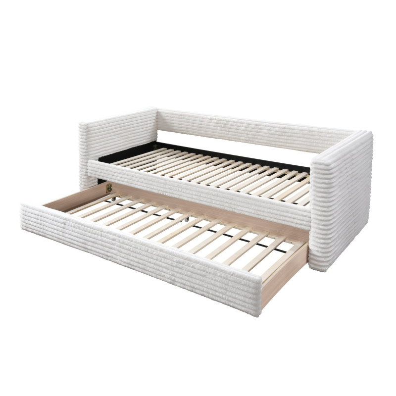 Łóżko pojedyncze ALABERO tapicerowane z wysuwanym dolnym materacem, kremowy