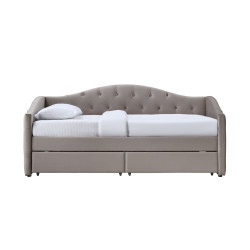 Łóżko pojedyncze ALOHIRO tapicerowane z szufladami, beż