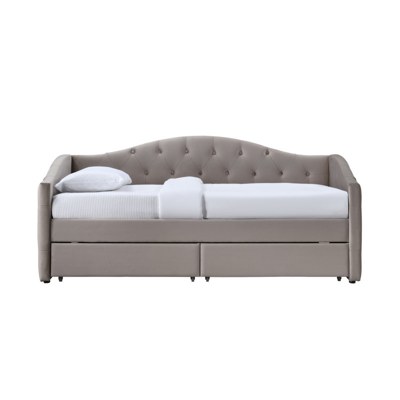 Łóżko pojedyncze ALOHIRO tapicerowane z szufladami, beż