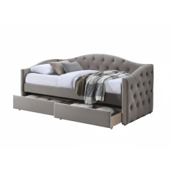 Łóżko pojedyncze ALOHIRO tapicerowane z szufladami, beż