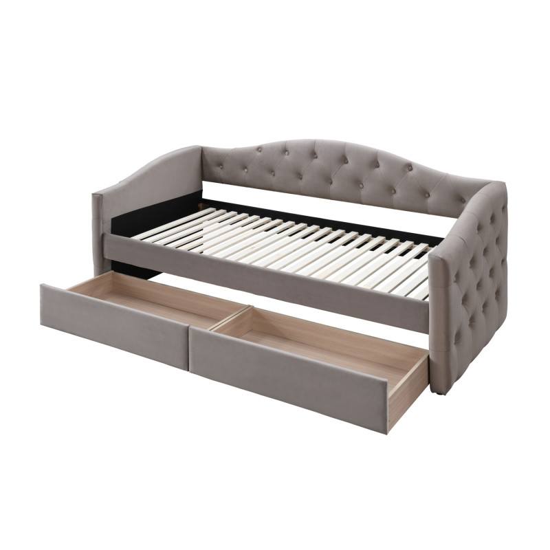 Łóżko pojedyncze ALOHIRO tapicerowane z szufladami, beż