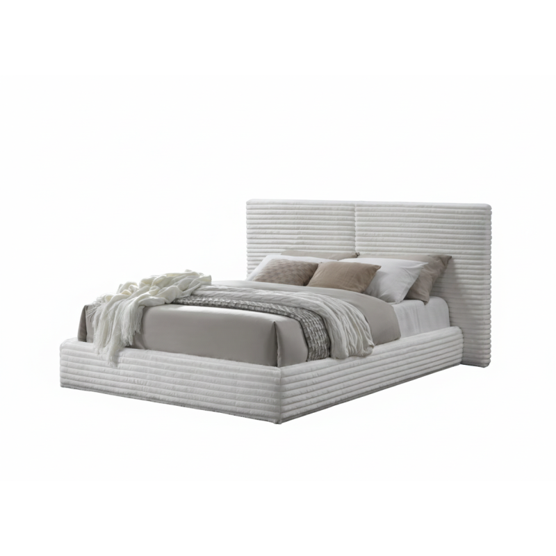 Łóżko podwójne MADERIO 160 tapicerowane, kremowy