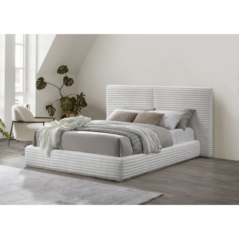 Łóżko podwójne MADERIO 160 tapicerowane, kremowy