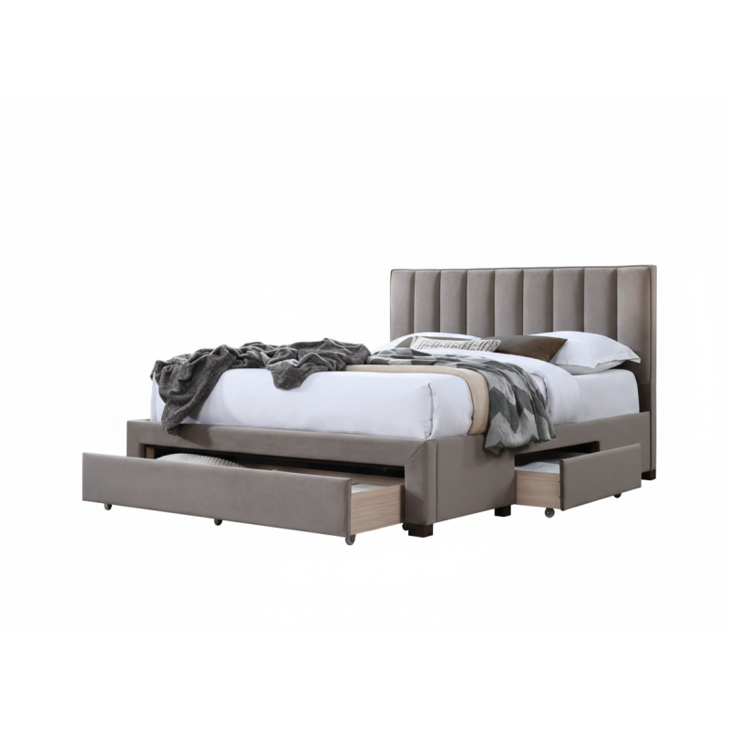 Łóżko podwójne GRACENO 140 tapicerowane z szufladami, beż