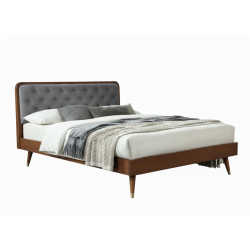 Łóżko podwójne CASSIDO 140 drewniane tapicerowane, popielaty/orzech