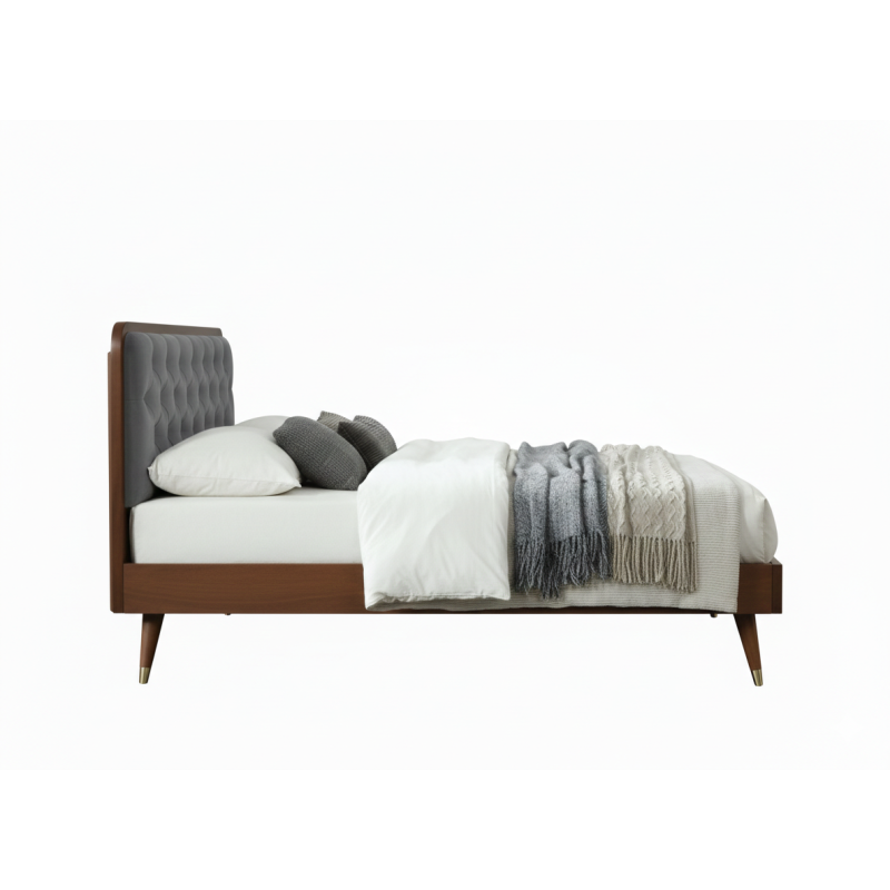 Łóżko podwójne CASSIDO 140 drewniane tapicerowane, popielaty/orzech