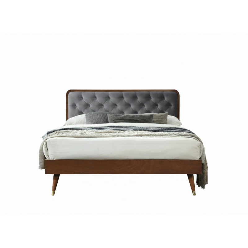 Łóżko podwójne CASSIDO 140 drewniane tapicerowane, popielaty/orzech