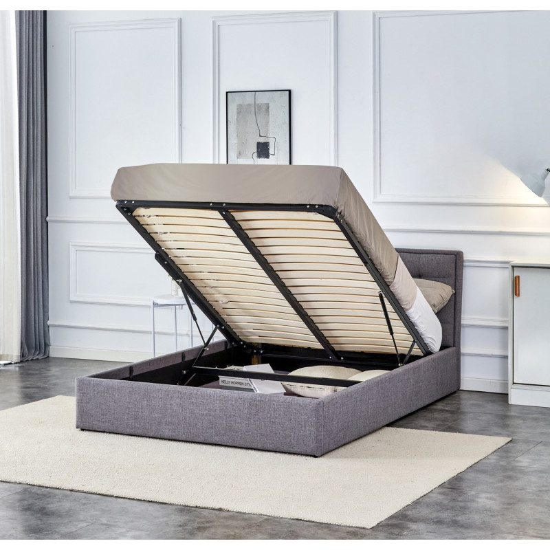 Łóżko podwójne PADVA 140 Plus tapicerowane z pojemnikiem, popielaty