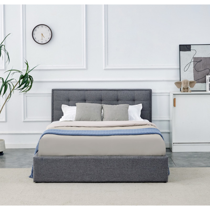 Łóżko podwójne PADVA 140 Plus tapicerowane z pojemnikiem, popielaty