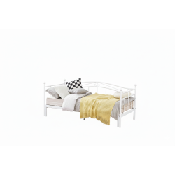 Łóżko podwójne ARIZO 180 metalowe z wysuwanym materacem, białe
