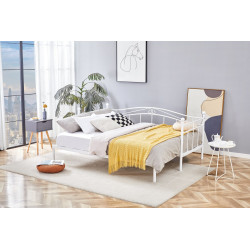Łóżko podwójne ARIZO 180 metalowe z wysuwanym materacem, białe