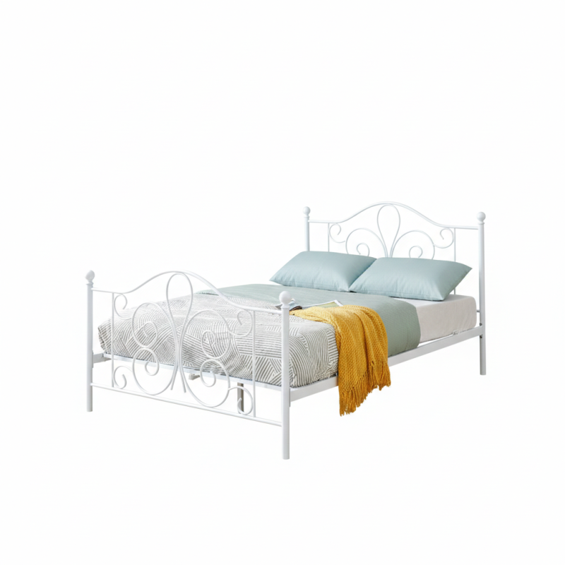 Łóżko podwójne PANARO 140 metalowe, białe