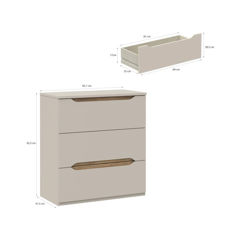 Komoda 3S EDWK212-M902 Beż/Dąb Mauvella Meble Forte