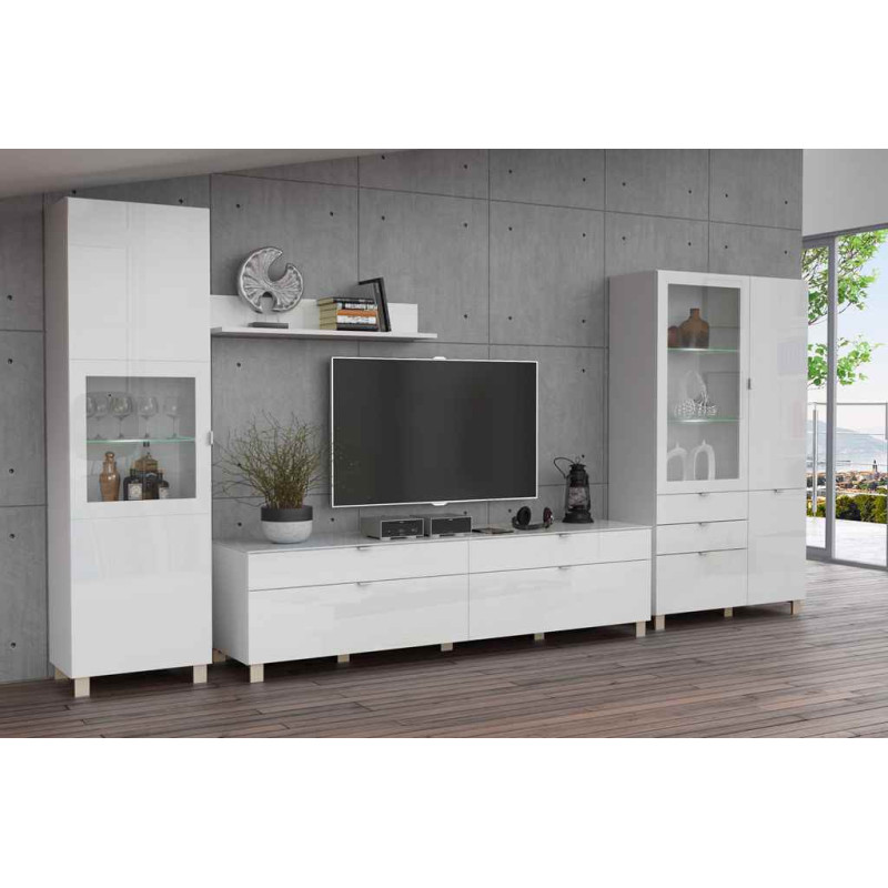 Szafka RTV 165 cm L/P Poole ENJT121-C605 Biały/Szkło Opti Meble Forte