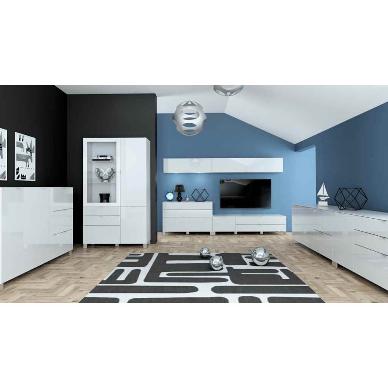 Komoda 110 cm Poole ENJK211-C605 Biały/Szkło Opti Meble Forte