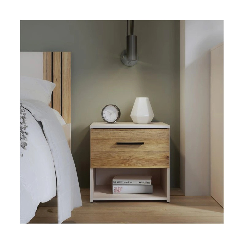 Szafka nocna WAIKATO Piaskowy / Dąb Mauvella – stylowa i praktyczna