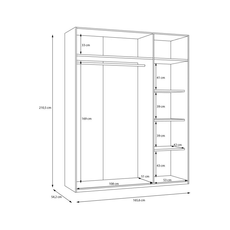 Szafa z lustrem 170 cm Wakatipu WTPS931-M247 Biały/Dąb Riviera Meble Forte