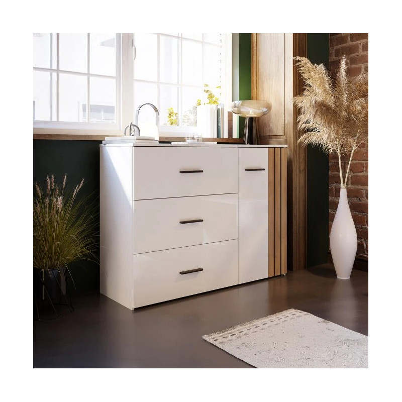 Komoda Wakatipu WTPK221R-M935 Biały połysk/biały/Dąb Riviera Meble Forte